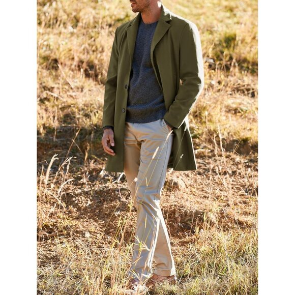 Men’s Army green  Slim Fit Trench Coat by Gafeng – Long Winter Overcoat - Picture 4 of 4